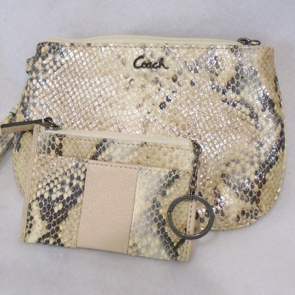 set COACH Embossed Python Leather Wristlet + Key Chain Coin Purse - Picture 1 of 7